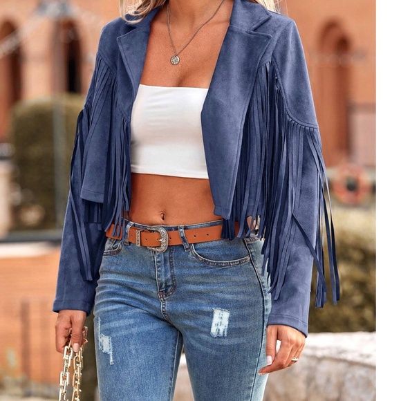 Classic Vegan Suede Open Front Moto Biker Jacket - Picture 8 of 14